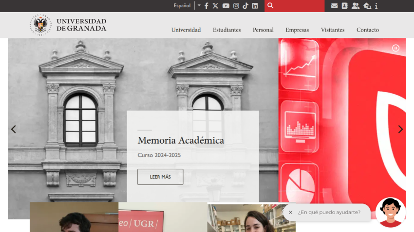University of Granada homepage featuring academic memory for 2021.