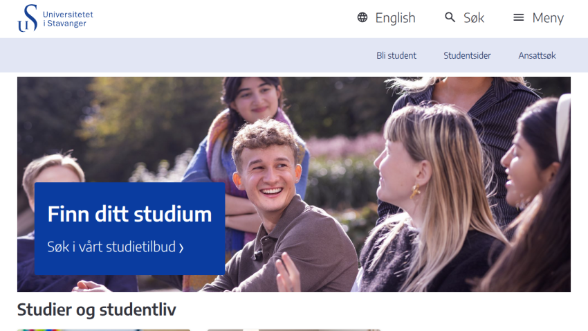 University homepage featuring students with a call to action for study options.