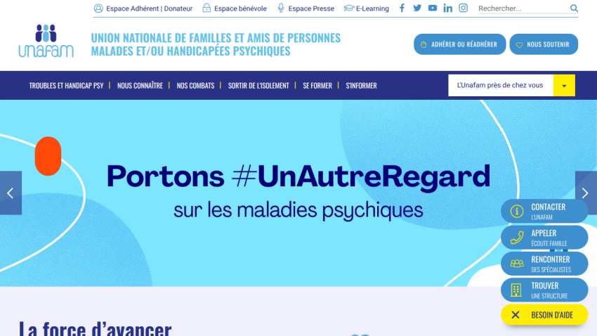 UNAFAM homepage promoting awareness on mental illnesses with navigation and support options
