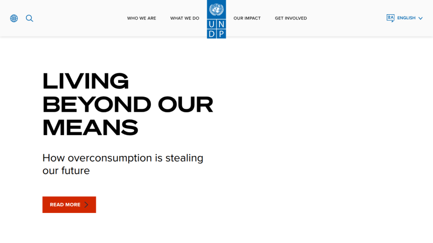 Main headline about overconsumption with a call to action to read more.