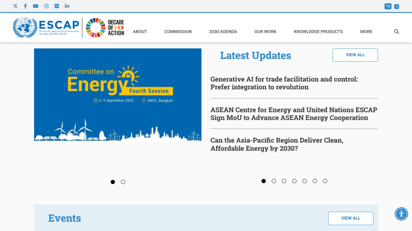 ESCAP website showcasing the Committee on Energy with latest updates and events.