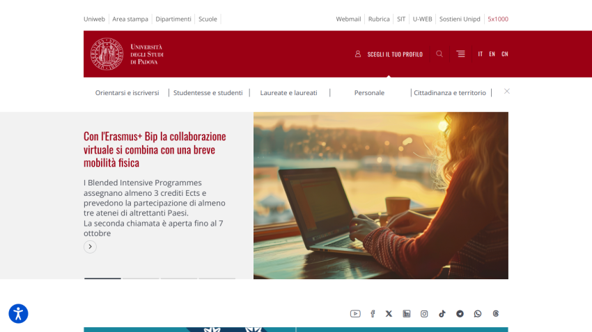 Website homepage featuring a woman using a laptop with a promotional message.