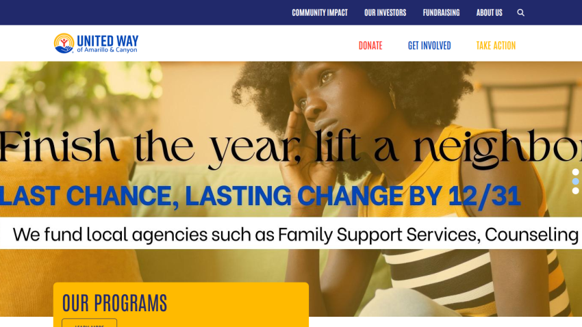 Homepage header with navigation menu and hero section featuring a promotional banner and call-to-action button