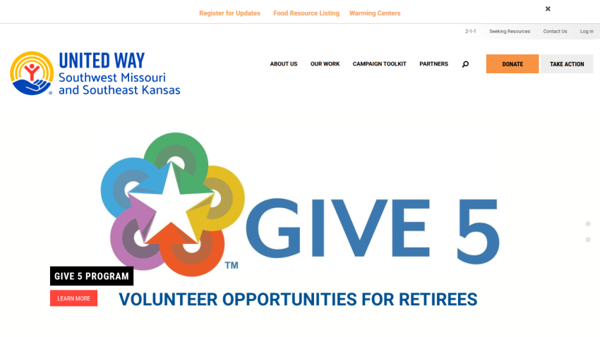 Homepage header with navigation menu and hero section featuring a promotional banner and call-to-action button