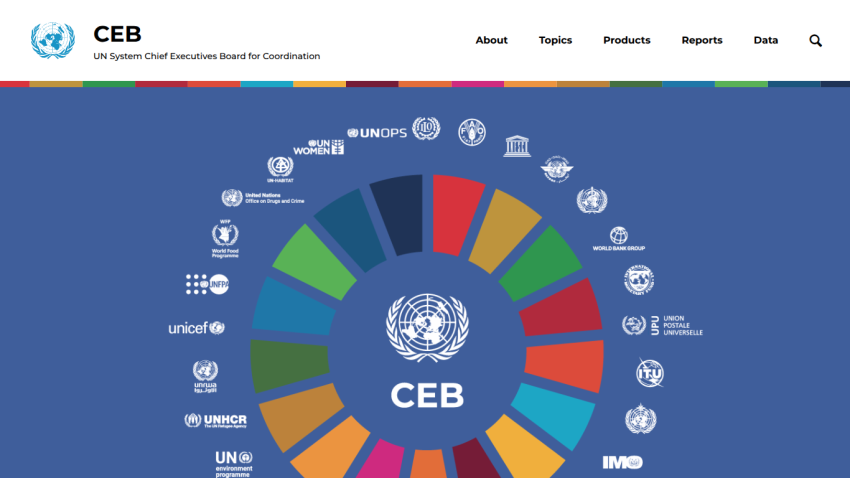 UN System Chief Executives Board for Coordination homepage with logos of UN agencies in a circular arrangement