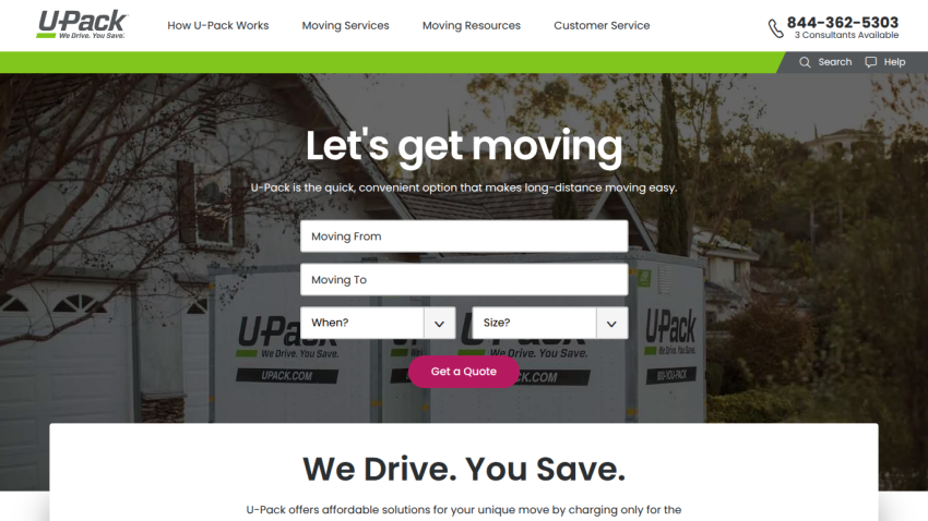Moving quote form with fields for 'Moving From' and 'Moving To'.
