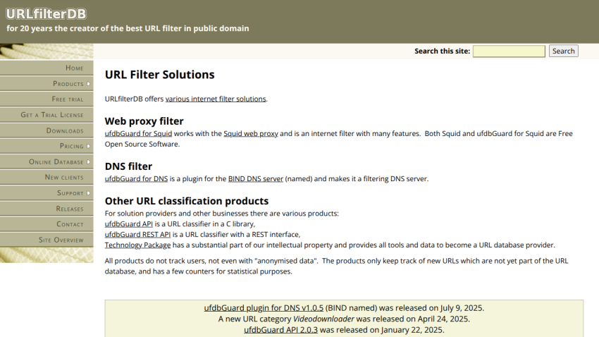 URL Filter Solutions with options for web proxy and DNS filters.