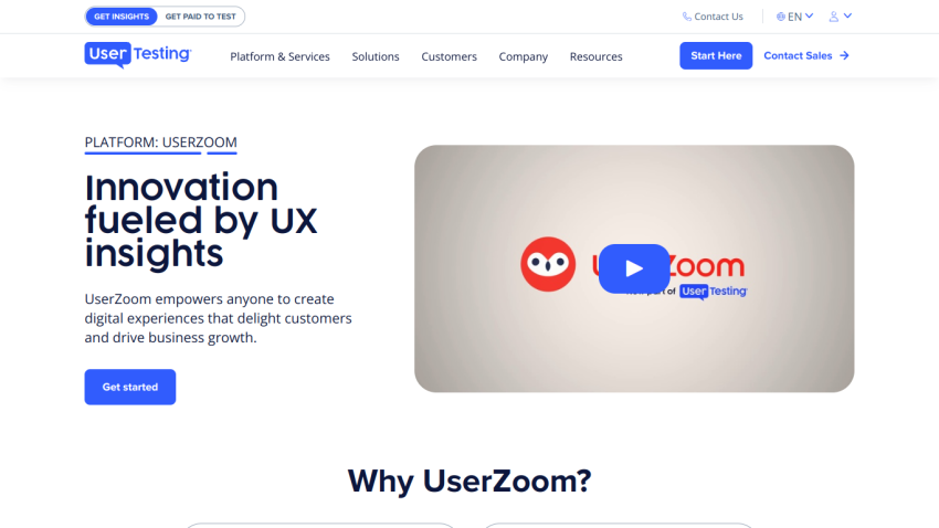 UserZoom platform overview highlighting UX insights and business growth.