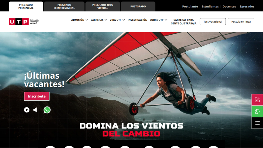 Main banner promoting opportunities with a person hang gliding and text about mastering change.