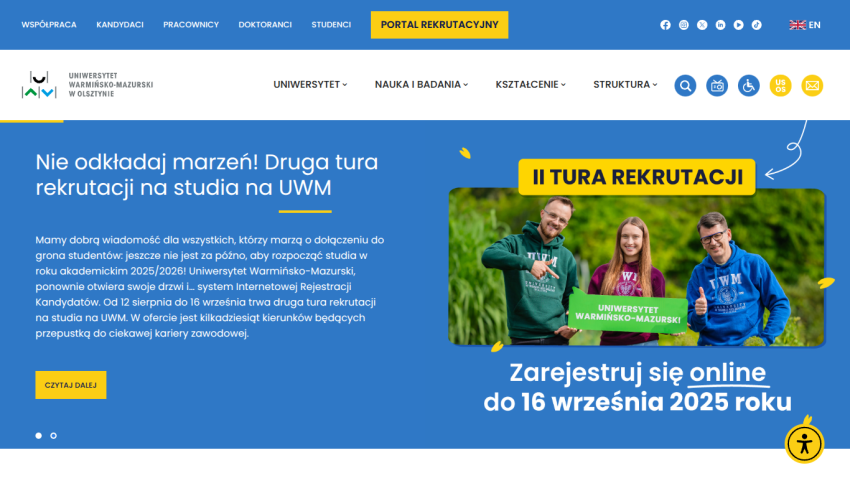 University recruitment announcement with registration details and images of students.