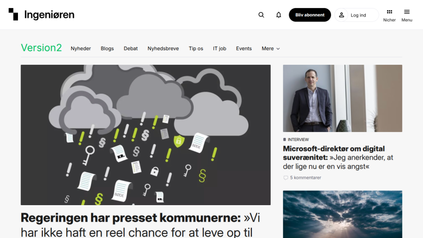 Engineering news site with headline on government pressure on municipalities and interview about digital sovereignty