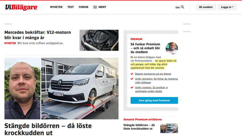 News article on car insurance with images and headlines visible.