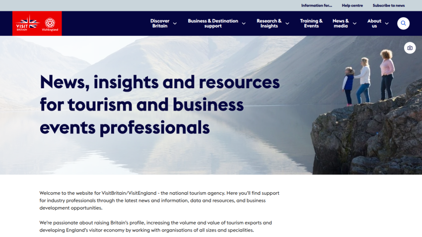 Homepage featuring news and resources for tourism and business events professionals.