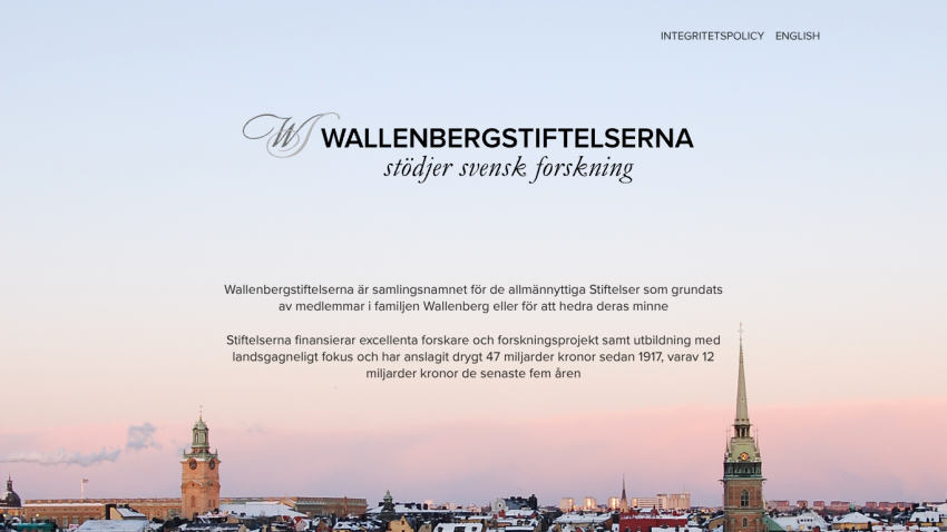 Wallenbergstiftelserna supports Swedish research with funding and education, featuring a cityscape background.