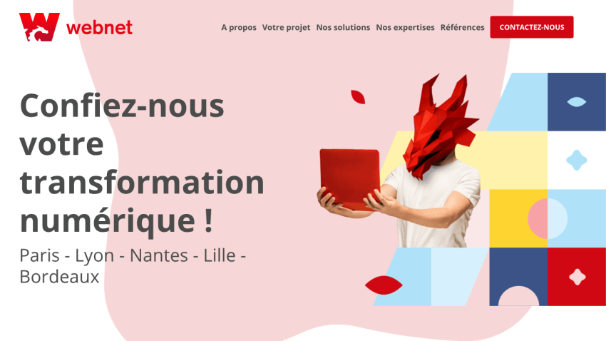 Webnet homepage with navigation and headline inviting digital transformation in Paris, Lyon, Nantes, Lille, Bordeaux