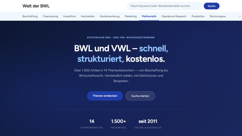 Website promoting BWL and VWL with a call to action for topic selection.