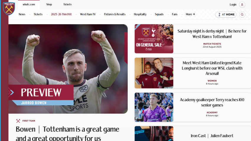West Ham United match preview with player image and article links.