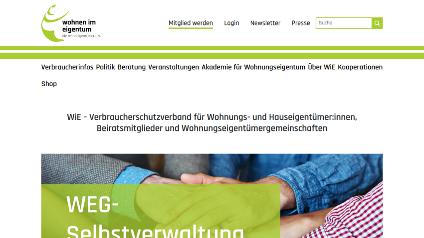 Website for consumer protection in housing, featuring WEG self-management information.