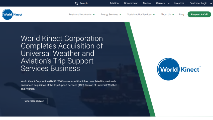 World Kinect Corporation announces acquisition of Universal Weather and Aviation's Trip Support Services business with press release link