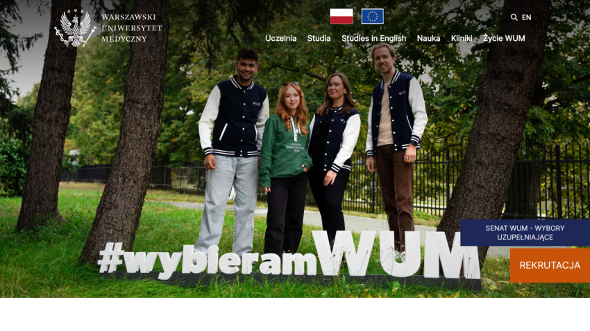 Website homepage featuring four individuals in front of trees with a hashtag and recruitment button.