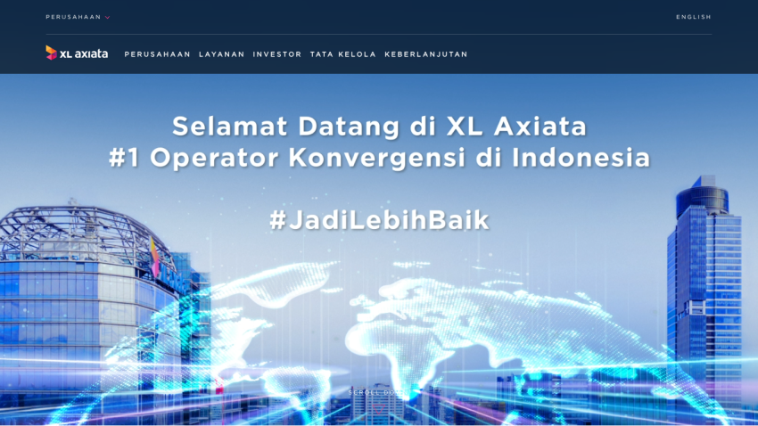 Welcome message for XL Axiata, highlighting its status as Indonesia's top converged operator.