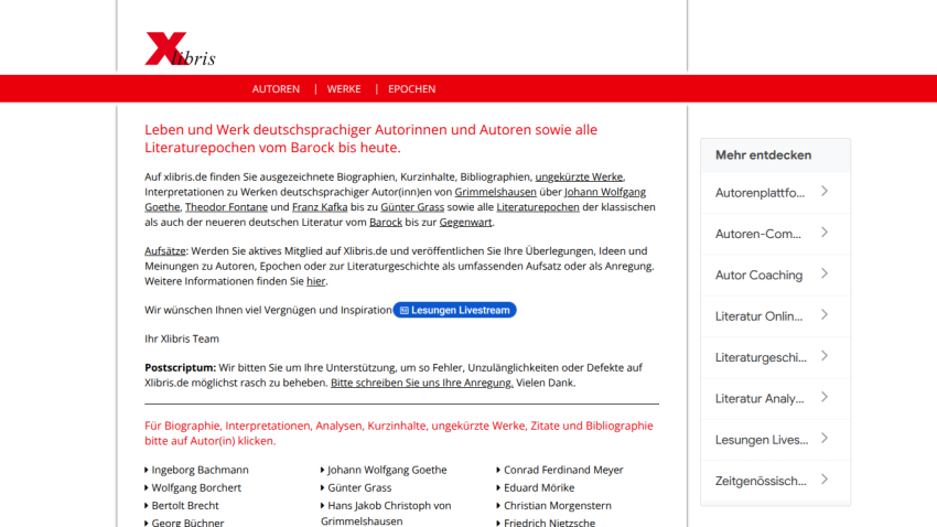 Website for authors with navigation and introductory text about services offered.
