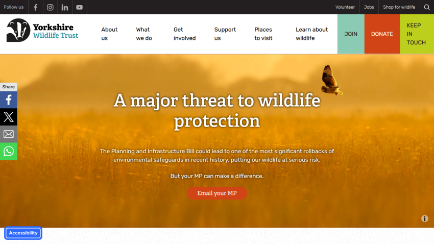 Yorkshire Wildlife Trust highlights threat to wildlife protection and urges emailing MPs about Planning and Infrastructure Bill