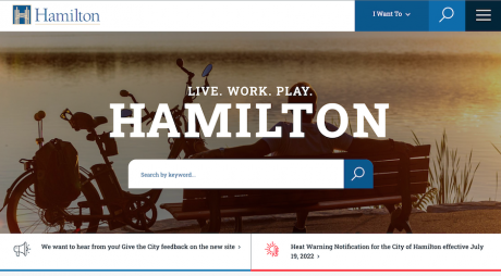 Sreenshot of the city of Hamilton's website homepage