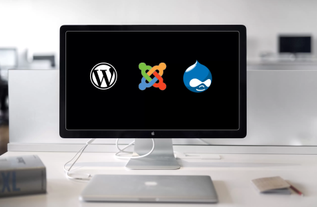 Logos of WordPress, Joomla and Drupal