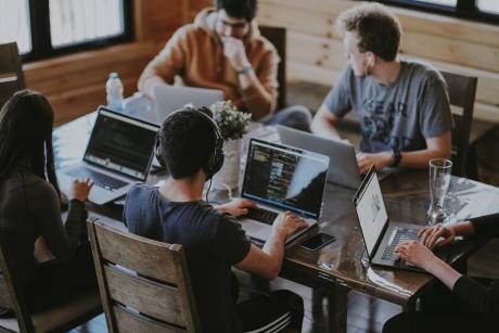 people working in computer