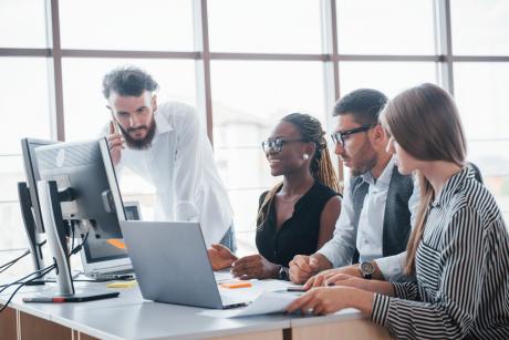 people working in computer