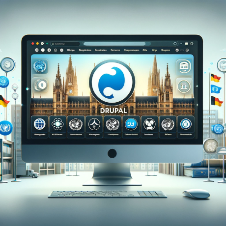 DALL·E 2024-05-16 14.39.34 - A modern, professional image showing a sleek computer screen displaying a Drupal 10 dashboard. The background includes subtle elements like a city hall
