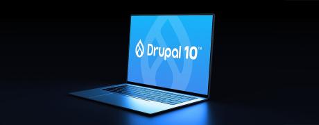 a computer with Drupal 10 logo