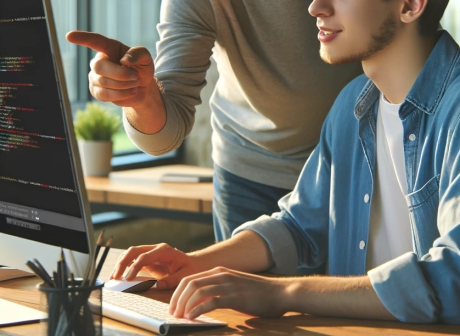 man typing on laptop