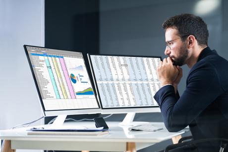 Someone working on a spreadsheet application on iMac