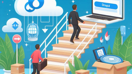 Man climbing the stairs to reach Drupal