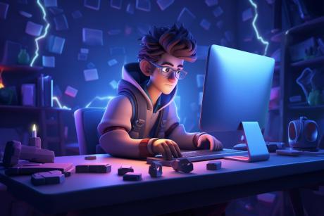 Animated man working on a system