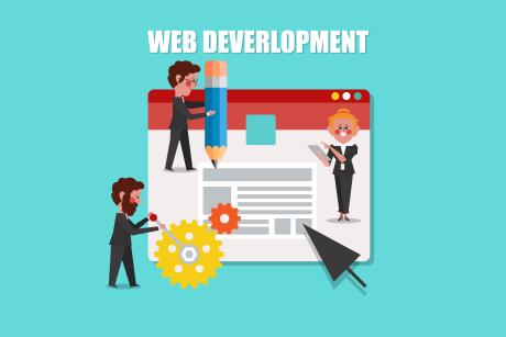 Web Development, SEO Concept Design Cartoon Character flat style