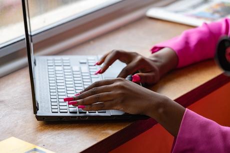 Woman working on laptop