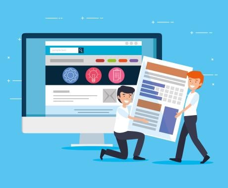 Men with office document and computer website strategy