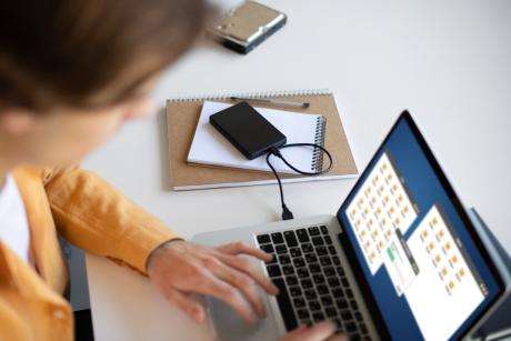 woman using laptop