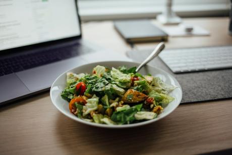 Salad and laptop