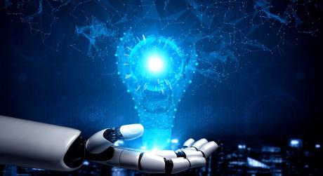 Depiction of light emanating from a robotic hand