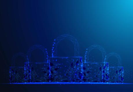 Padlock Polygonal wireframe mesh looks on dark blue background Cyber security safe privacy or other concept Vector illustration