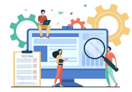  Tiny people testing quality assurance in software isolated flat vector illustration Tiny people testing quality assurance in software isolated flat vector illustration