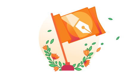 A vector image of a flag with a pen-nib on it