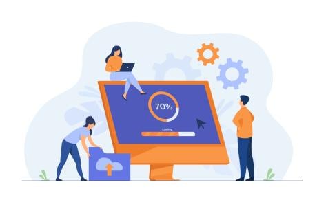 Tiny programmers upgrading operation system of computer isolated flat illustration
