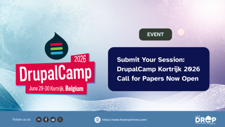 Vertical social media card with a neutral background and clean, centered typography. The title reads “Kortrijk 2026 Call Opens” and the deck states “Session proposals are now invited for the 29–30 June 2026 event, welcoming speakers across experience levels and disciplines.” The card presents an informational update about DrupalCamp Kortrijk 2026 opening its Call for Papers and encouraging broad community participation.
