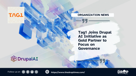 A vertical card with a neutral background and clean layout. The title reads “Tag1 advances AI governance in Drupal” and the deck states “Contribution focuses on extending Workspaces to manage AI generated changes with review, audit, and rollback capabilities.” The card summarises Tag1 joining the Drupal AI Initiative to build governance mechanisms for AI-driven workflows.