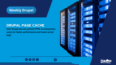 Cover poster with a server with text: 'How Drupal serves cached HTML to anonymous users for faster performance and lower server load'